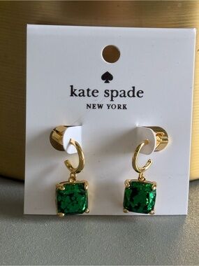 kate spade Gold Hoop Earrings with Emerald Green Glitter Drops